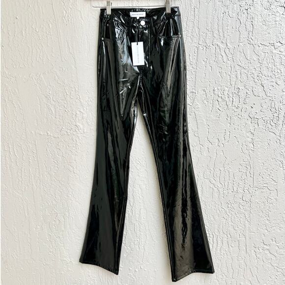 NWT WeWoreWhat Patent PU Leather Ankle Flare Leg Pants Black Women's Size 24 - Picture 2 of 6